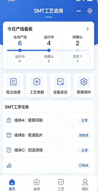 电子SMT产线工艺追溯小程序